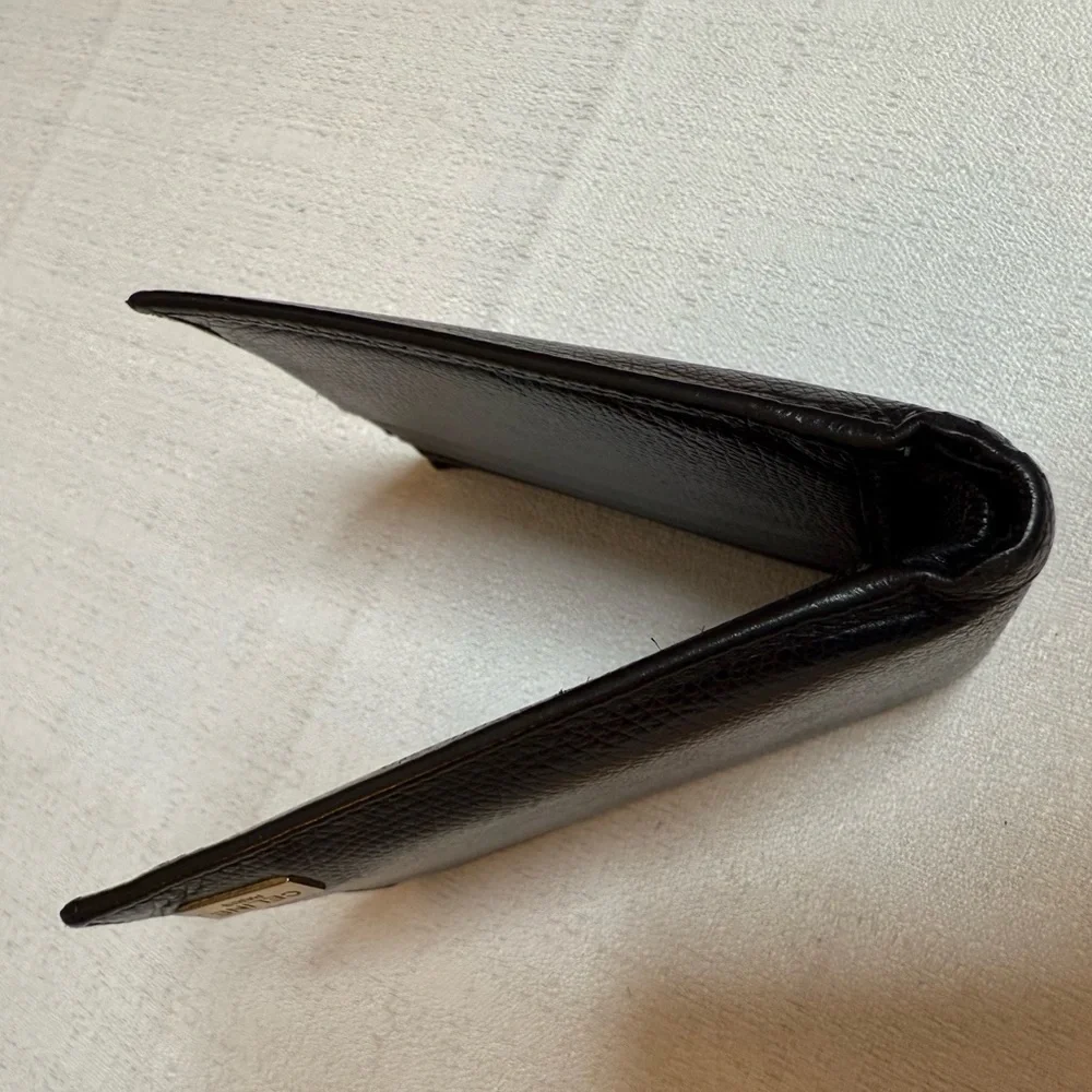 Celine Black Leather wallet with Gold tone logo